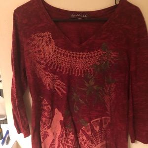 Gloria Vanderbilt long sleeve V-neck shirt size L